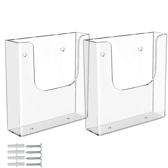 2Pack Acrylic Magazine File Holder,Wall Mount Storage Shelf Organizer,Display Catalog Rack,File Pockets Holder,Plastic Brochure Holder,Clear Flyer Holder,for Office School Shop (Small)