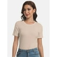 thumbnail image 2 of Women's Crew Neck Ribbed Fitted Shirt Basic Short Sleeves Summer T Shirt Tops, 2 of 7