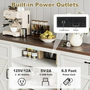 66 Farmhouse TV Stand for 65 70 75 TVs with Charging Station, 33 Tall Entertainment Center Console Table with Adjustable Shelves/4 Layer Storage for Living Room