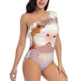 thumbnail image 3 of Cauagu Cartoon Guinea Pig Print Women's Sexy One Piece Swimsuits One Shoulder Ruffle Tummy Control Bathing Suit Slimming Swimwear-Large, 3 of 6