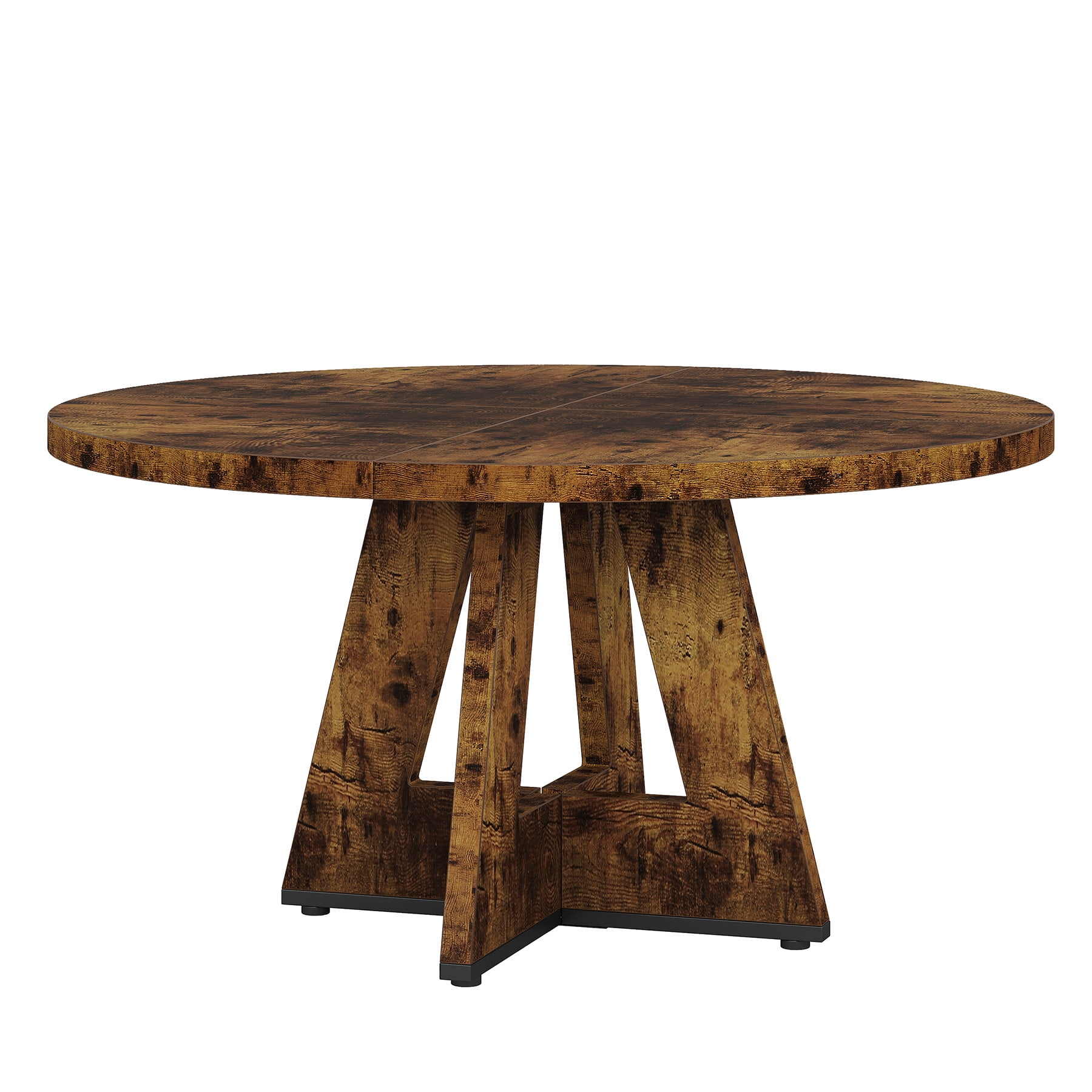 Fnova 47" Round Dining Table for 4 People, Modern Farmhouse Wooden Kitchen Table, Walnut (Chairs Not Included)