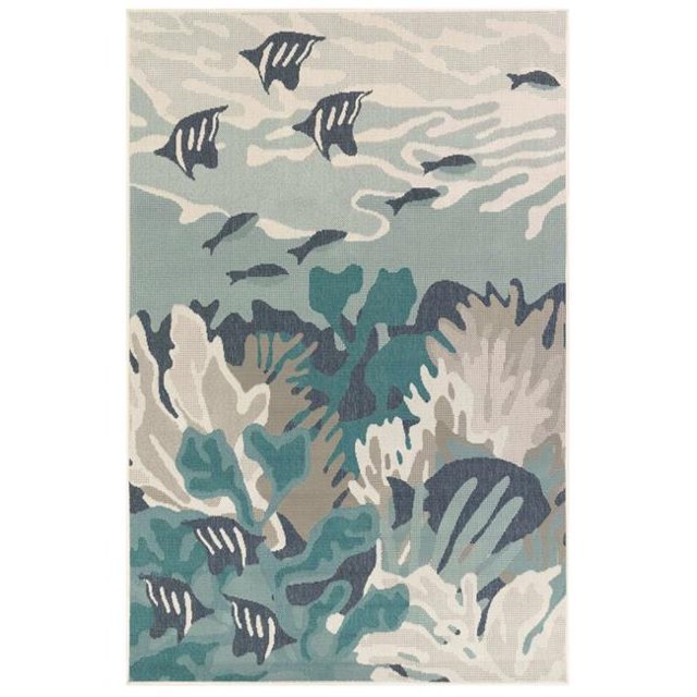Trans-Ocean Imports RVI69765204 6 ft. 6 in. x 9 ft. 3 in. Liora Manne Riviera Ocean Indoor & Outdoor Rug Wilton Woven Rectangular Rug - Teal