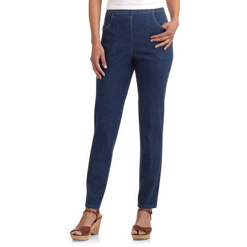 women's flat front back elastic stretch denim pants