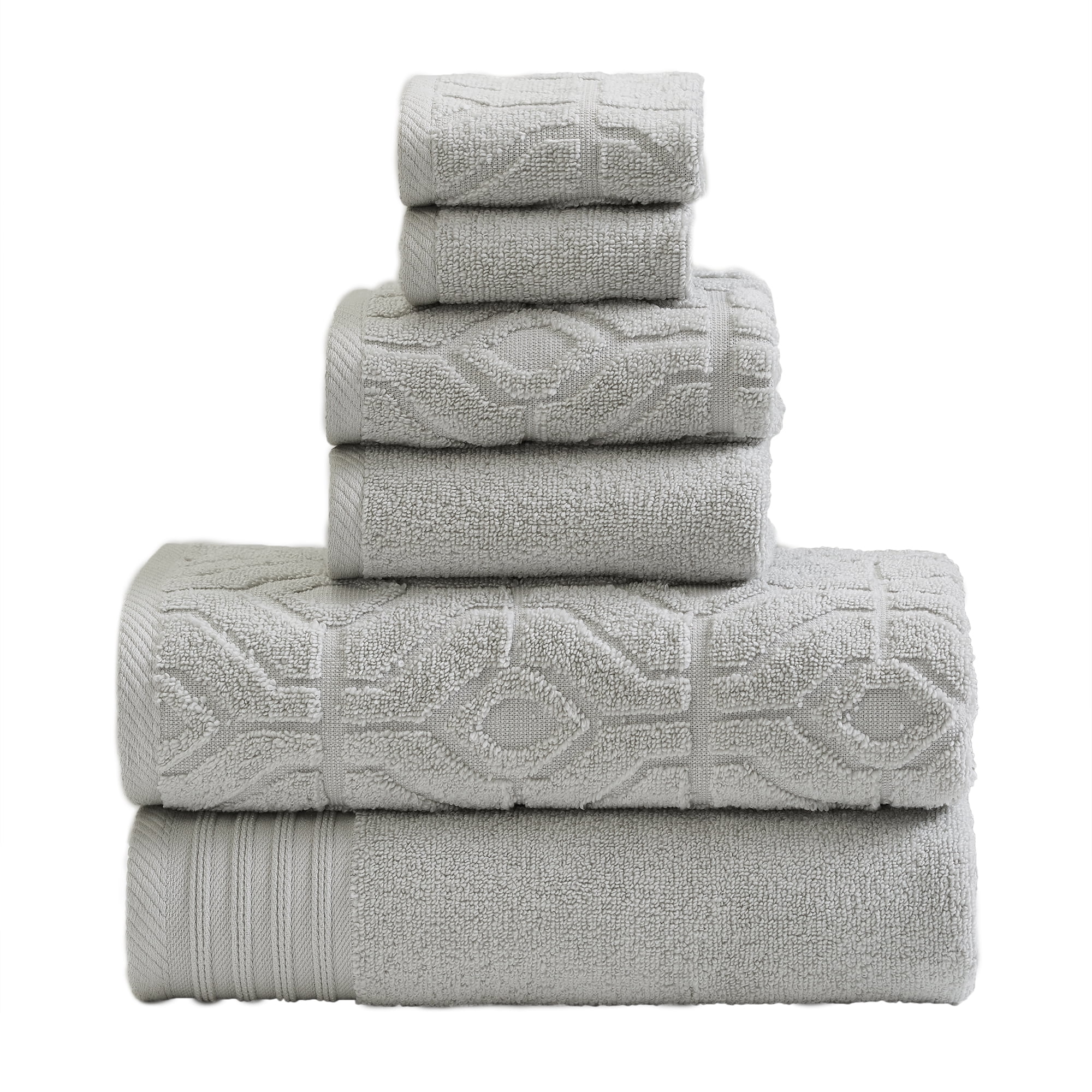 Modern Threads Diamond Gate 6-Piece Adult Cotton Bath Towel Set, Silver