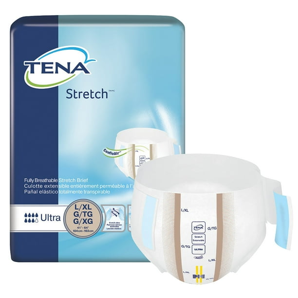 Tena Stretch Incontinence Brief Fully Breathable Stretch Brief Ultra Absorbency L Xl 36 Count Walmart Com Walmart Com