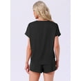 thumbnail image 4 of DARING DIVA Satin Pajama Short Sleeve Crew Neck Top Set S Black, 4 of 6