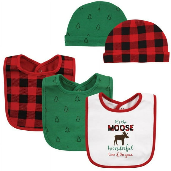 Hudson Baby Unisex Baby Cotton Bib and Headband or Caps Set, Moose Wonderful Time, One Size