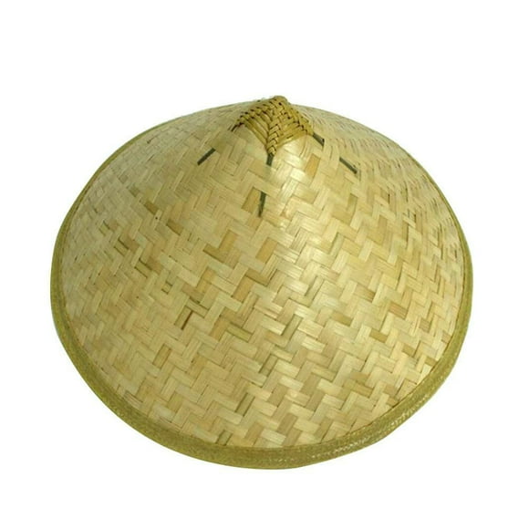 Chinese Oriental Bamboo Sun Hat Dance Props Handmade Weave Rice Straw Tourism Rain Cap for Farmer Fishing Yellow G2C2