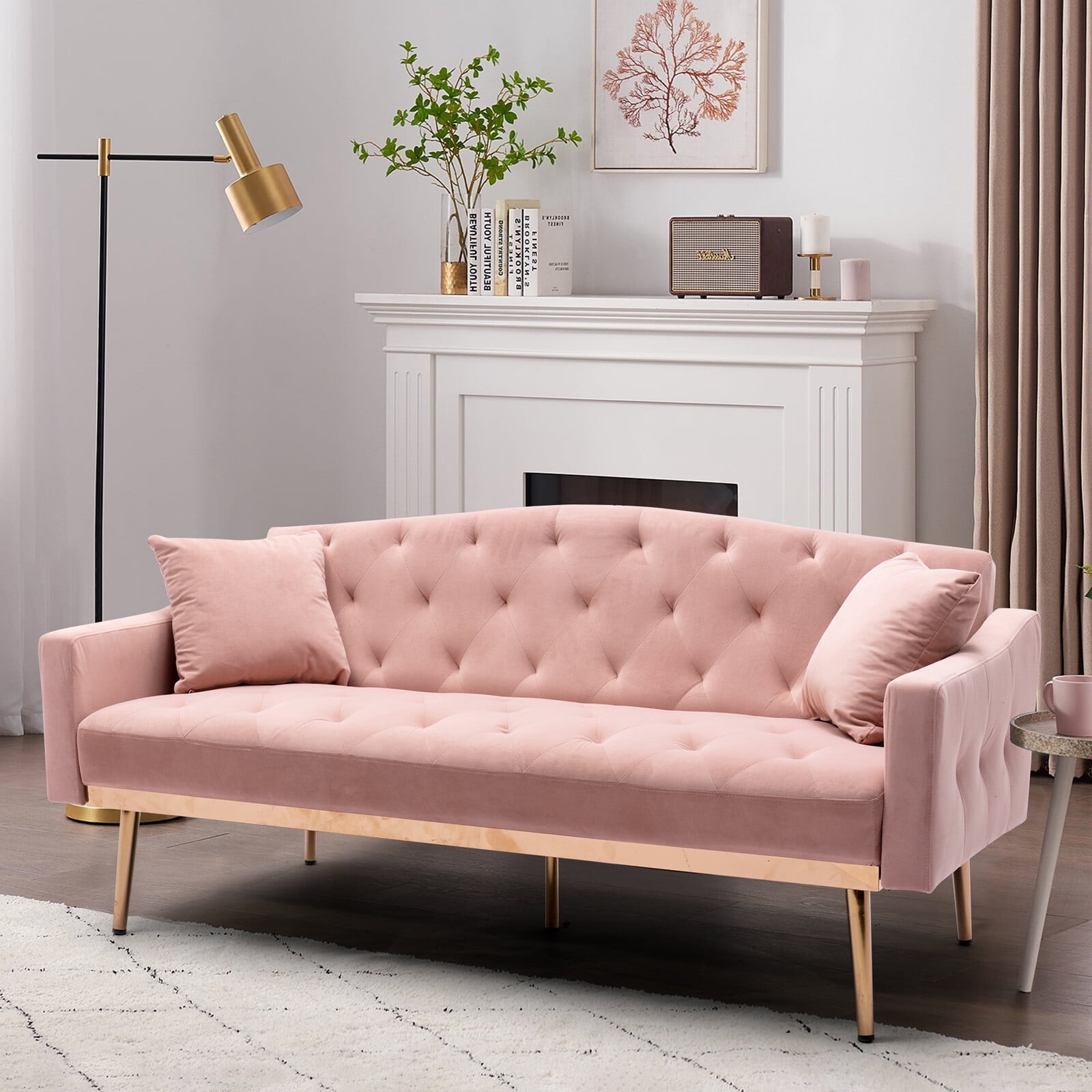 KALEFU Velvet Tufted Sofa Chaise Leisure Accent Sofa Loveseat Sofa with