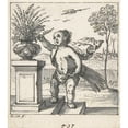 thumbnail image 2 of Georg Strauch 20x22 Black Ornate Framed Double Matted Museum Art Print Titled: Design for an Emblem with a Child Picking Flowers (1633-75), 2 of 5