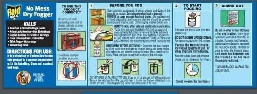 Raid Max Mess Free Dry Fogger, Deep-Penetrating Bug Killing Fog for the Home, 6 Count - Indoor Insect Bug Killer Fumigator
