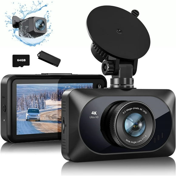 Caméra de Tableau de Bord 4K Double avant et Arrière 2K pour Voitures 3 Pouces IPS Enregistreur de Tableau de Bord avec Lecteur de Carte, Super Vision Nocturne, Angle 170°