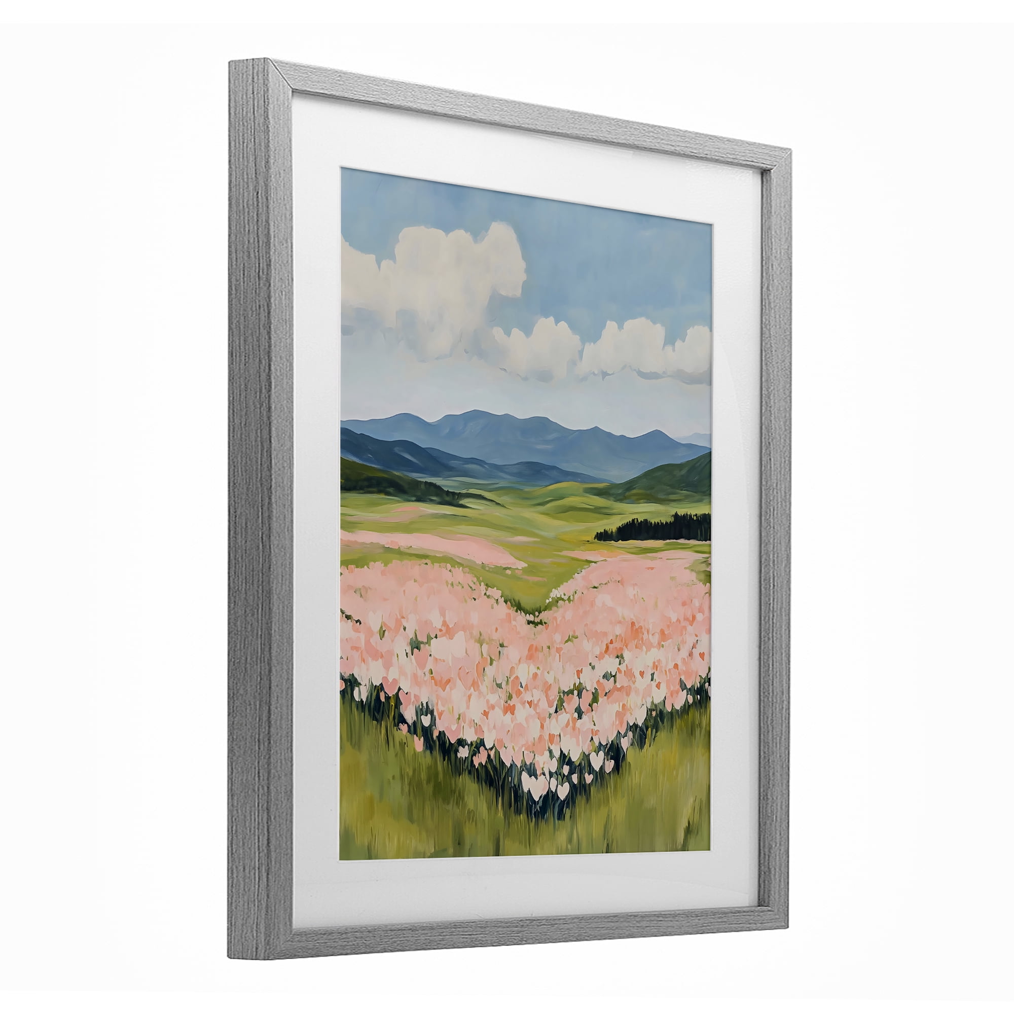 Stupell Industries Heart Shaped Flower Field Gray Framed Print Under Glass, design by The Prints Vibe