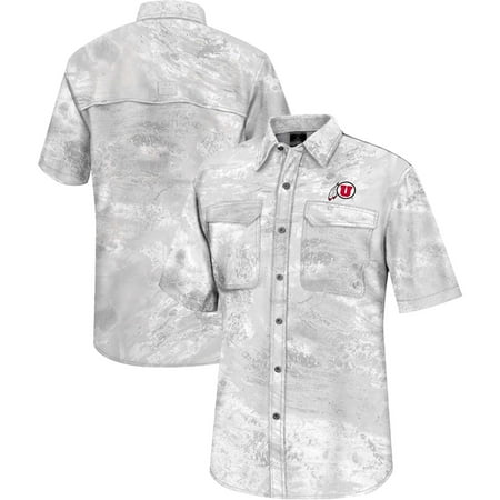 Men s Colosseum White Utah Utes Realtree Aspect Charter Full-Button Fishing Shirt