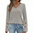 thumbnail image 3 of Besolor Long Sleeve Shirts for Women Lace V Neck Lightweight Sweaters Casual Tunic Tops Outfits Fall Fashion Clothes, 3 of 5