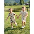 thumbnail image 4 of BemeyourBBs Toddler Baby Boy Summer Cotton Linen Clothes Cute Infant Boy Baseball Outfit Print Button Down Turn Down Neck Short Sleeve Shirt and Shorts 2 Pcs Set, 4 of 9