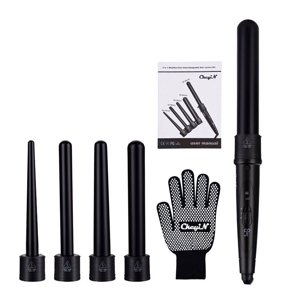 CkeyiN 5 en 1 Ensemble de curling pour cheveux, baguette en fer de curling multifonctionnel en céramique 5 Barreaux de curling remplaçables 1 Gant résistant à la chaleur, température réglable