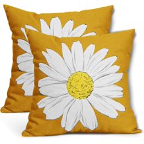 Daisy Flower Mustard Pillow Covers 20x20 Inch White Petal Floral Bloom Decorative Pillow Cases Spring Summer Seasonal Square Cushion Covers Farmhouse Home Decor For Porch Couch Outdoor Set of 2