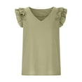thumbnail image 6 of Summer Saving Wycnly Womens Blouses and Tops Dressy Casual Ruffle Sleeve Plus Size Soft Cotton Linen Tshirts Summer Solid V-Neck Short Sleeve Cute Tees Tops Green XXL, 6 of 7