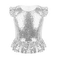 thumbnail image 2 of vastwit Kids Girls Sequins Ruffle Sleeve Camisole Peplum Crop Tank Jazz Dance Tops Mermaid Fancy Dress Up Silver 16, 2 of 7