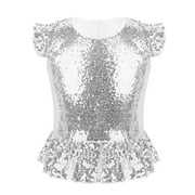 iEFiEL Kids Girls Mermaid Costume Sparkly Sequins Peplum Tops for Carnival Birthday Theme Party Silver 4