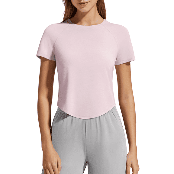 G4Free Women's Cropped Workout Tops Crewneck Short Sleeve T-Shirt Relaxed Fit Casual Athletic Waist Length Tees