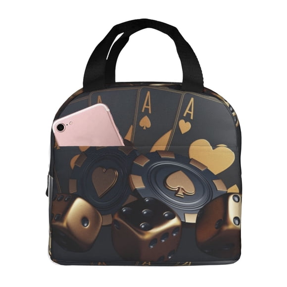 Easygdp Casino Cards Poker Bolsa Térmica Premium - Tela Oxford Impermeable, Gran Capacidad, Bolsillo Frontal, Unisex para Trabajo, Escuela, Actividades al Aire Libre y Picnics