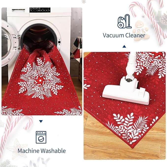 Runner Rug 8x10 Christmas Hallway Carpet Snowflake Washable Bedroom Carpet Xmas Holiday Decor Non Slip Kitchen Mat Indoor Decorative Throw Rug Dining Room Laundry Room Living Room