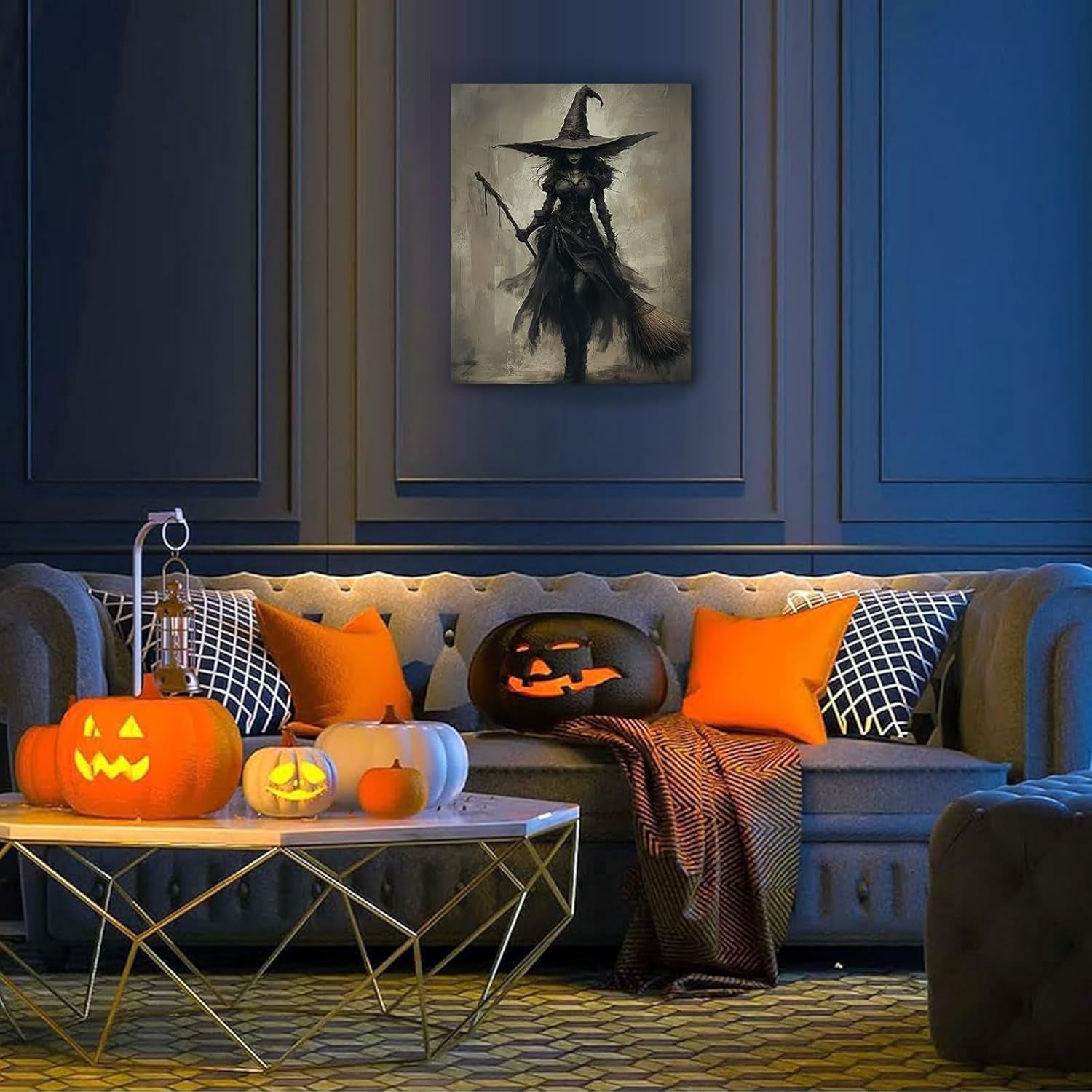 ART Halloween Canvas Wall Decor, Witchy Bubblebath Bathroom Decor Black Cat Pictures Print Academia Halloween Poster for Dorm Party Decor