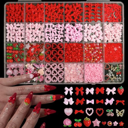 1Box Creative Simulated Light Luxury Alloy Cherry Butterfly Nail Charms 3D Joyful Red Pink Bow Mini Heart Nail Art Decorations DIY Valentine's Day New Year Nails Materials