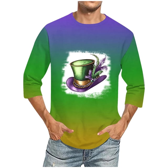 TIMIFIS 3/4 Chemise à Manches Homme Mardi Gras T-Shirt Col Rond Décontracté Ample Imprimés Carnaval Fête Vacances