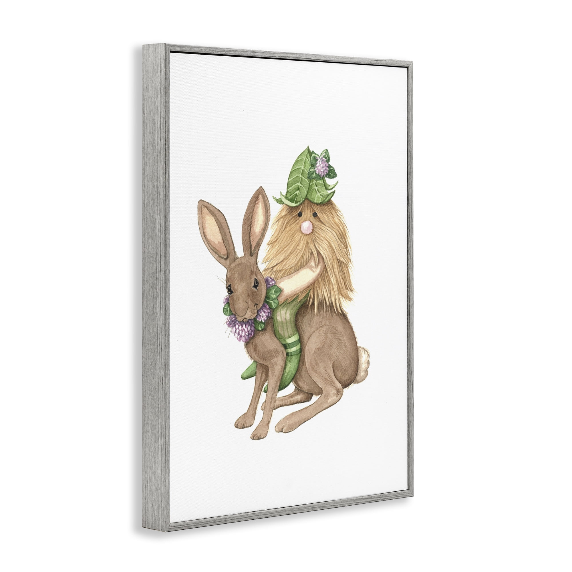 Stupell Industries Garden Elf Riding Rabbit Gray Framed Giclee Art, design by Nancy Overton