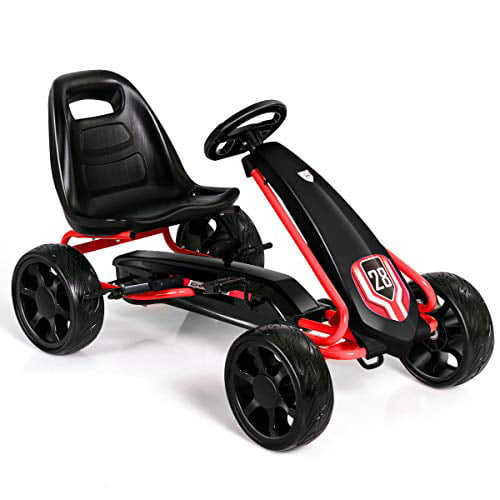 Brake Ride On Kart with Adjustable Seats Outer Racer Pedal Car for Boys & Girls HONEY JOY Pedal Go Kart Red EVA Rubber Wheels 
