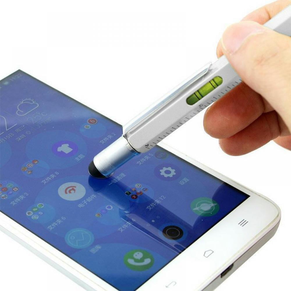 Multi-Tool Pen 6 in 1 Tool with Ballpoint Pen Touch Screen Stylus Ruler Spirit Level Flat-head and Phillips Screwdriver All-in-One Tech-Tool Pen