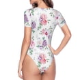 thumbnail image 4 of Daiia Rose Flower B print Women's Crew Neck Short Sleeve Bodysuit Fashion Tops Fit Casual Basic Extender Bodysuit-XX-Large, 4 of 9