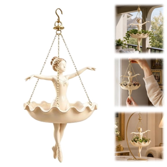 Ballet-Inspired Hanging Flower Planter, Cream Resin Ballerina Plant Holder, Decorative Hanging Pot for Succulents Vines, Patio Garden Decor, Dance Teacher Appreciation Gift