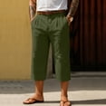thumbnail image 2 of LWavelet Men's Linen Blend Capri Pants Button Waist with Belt Loops for Casual Daily Vacation Wear Army Green 3XL, 2 of 4