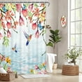 thumbnail image 4 of MIZHONA Spring Floral and Birds Shower Curtain Hummingbird with Flower Fabric Waterproof Bathroom Curtain 72"W x 72"L, 4 of 8