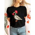 thumbnail image 1 of Valentine's Day Duck Graphic Print T-Shirt, Women's Casual Crew Neck Short Sleeve Top, Knit Fabric, All-Season Regular Length Tee with Animal Pattern, 1 of 4