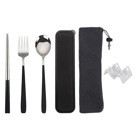 

Papaba 3Pcs Outdoor Travel Portable Stainless Steel Chopsticks Spoon Fork Tableware Set