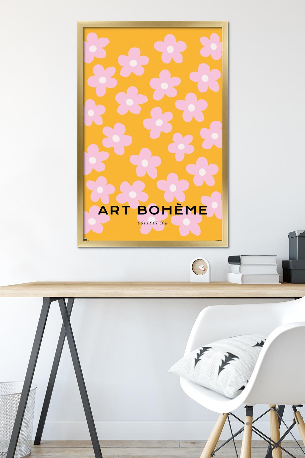 Art Bohème - Pink Flowers Wall Poster, 22.375" x 34" Framed