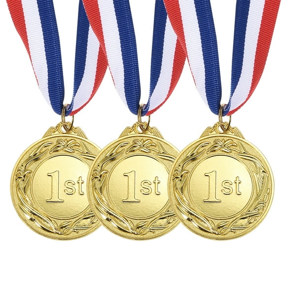Uxcell 2.6 Inch Gold Award Medals Winner 1st Prize  Style with Neck Ribbon 3 Pieces