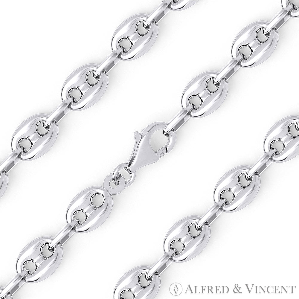 Italy .925 Sterling Silver 8mm Hollow Puffed Marina Mariner Link Chain Necklace 