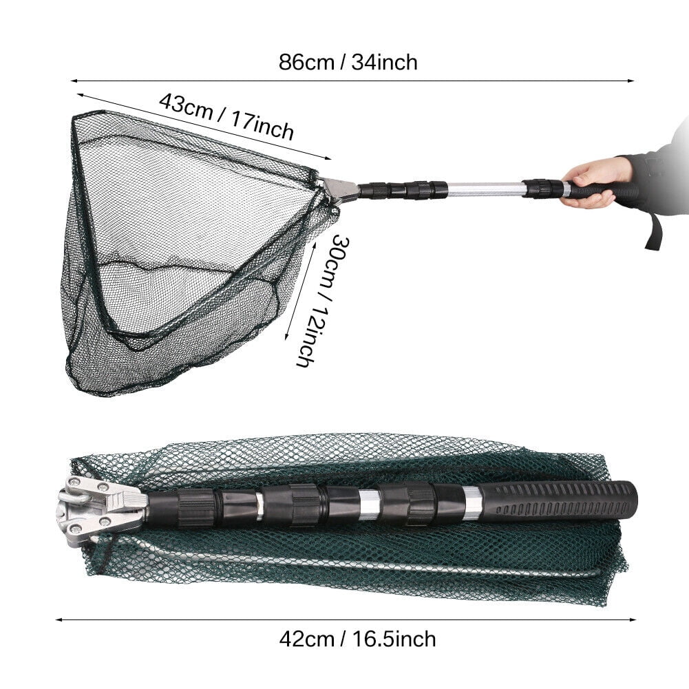 Fishing Net Fish Landing Net with Collapsible Telescopic Pole Handle, Suitable for Kayak and Fly Safe Catching or Releasing