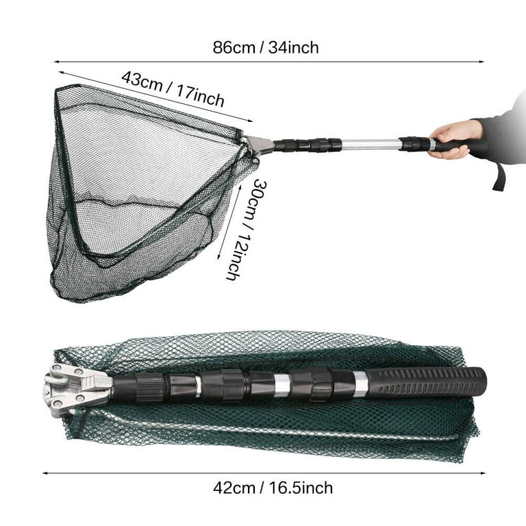 Folding Fishing Net, Collapsible Telescopic Pole Fish Landing Net for Safe  Fishing Catching, Stainless Steel Handle Extends to 51 Inches