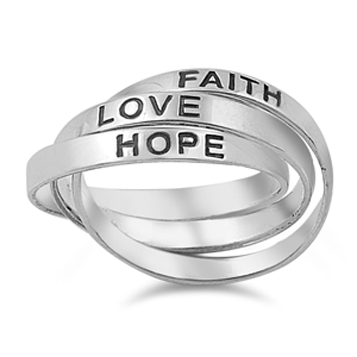 Sterling Silver Women's Triple Band Faith Love Hope Ring (Sizes 515