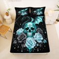 thumbnail image 5 of Homewish Gothic Skull Dragon Bed Sheets,Rose Floral Full Size Sheets,Light Green Halloween Decor,4pcs,1 Flat Sheet, 1 Fitted Sheet and 2 Pillowcases, 5 of 6