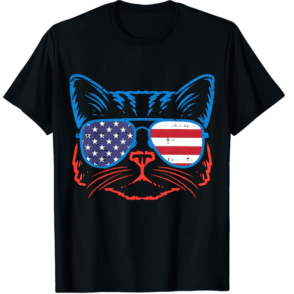 Cool Patriotic Cat US Flag Sunglasses Unisex T-Shirt