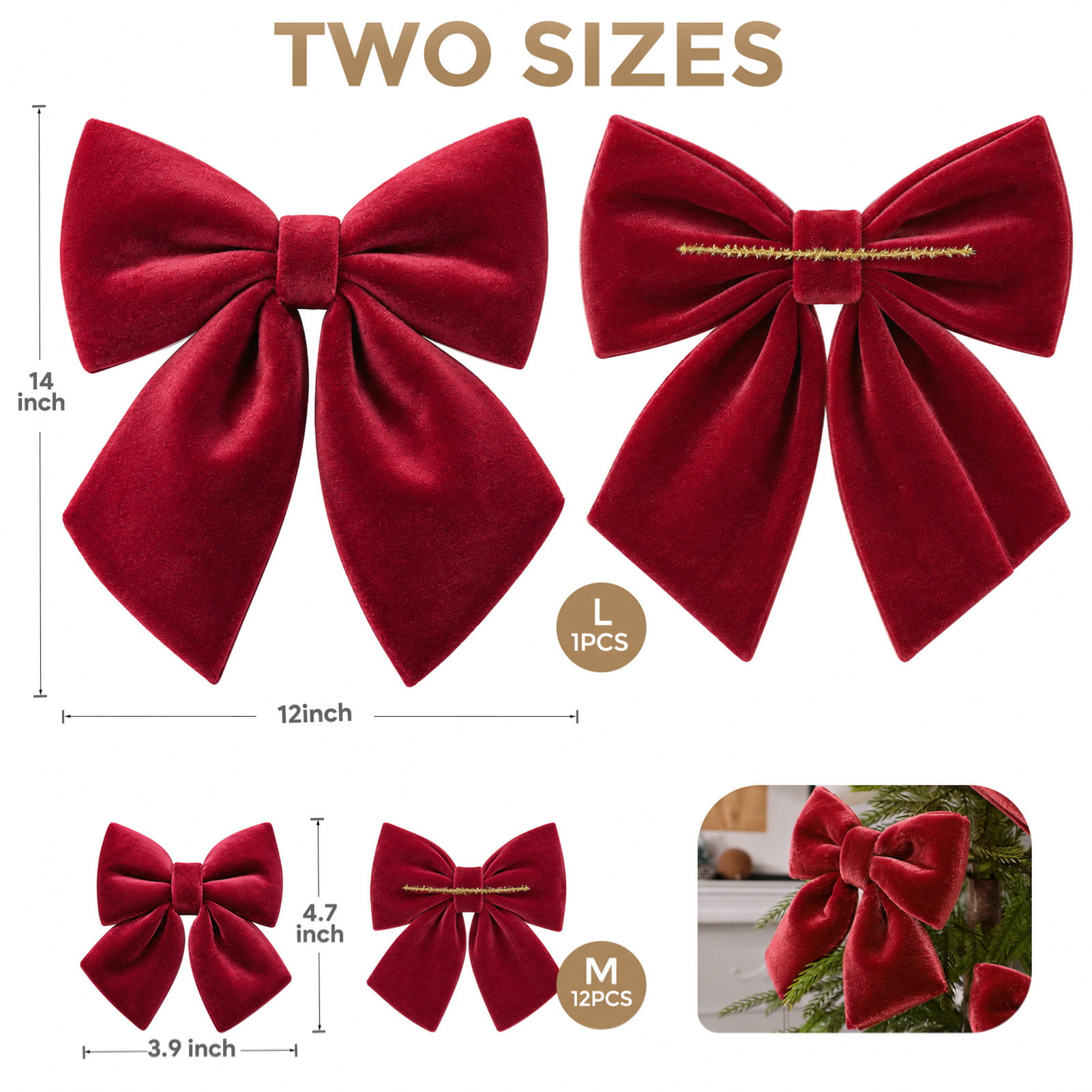 Ayieyill Velvet Christmas Tree Bows, 13-Pack Burgundy photo 2