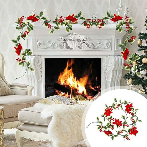 Christmas Rattan Garland with Artificial Leaves - 78.7 Inch PVC Christmas Decor, Multicolor Fake Greenery for Indoor Outdoor Holiday Decoration